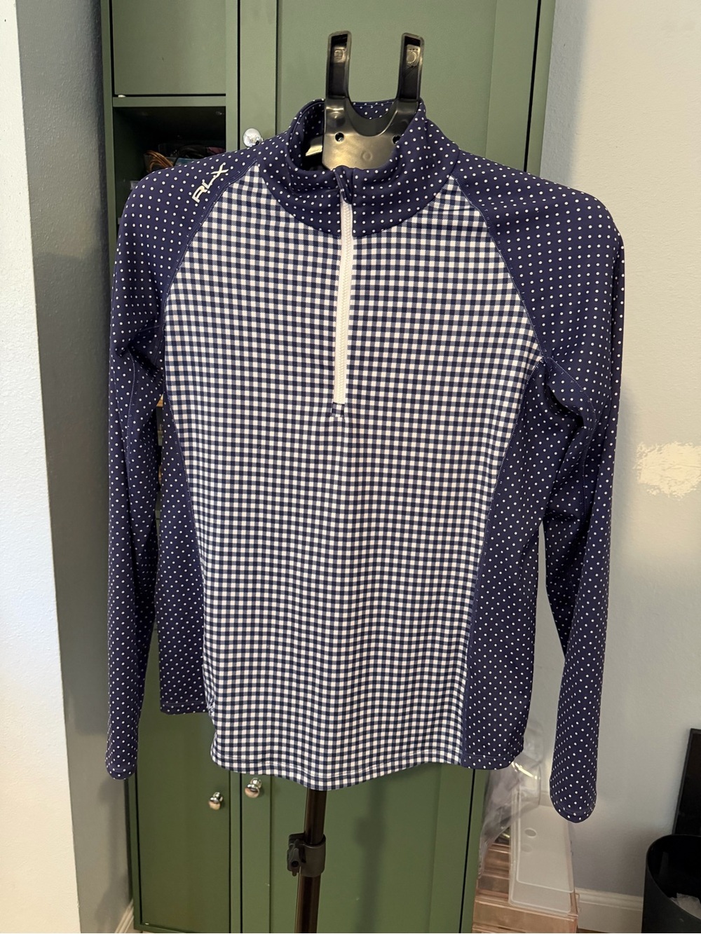 RLX Ralph Lauren Gingham Polka Dot 1/4 Zip Up Top - Size M